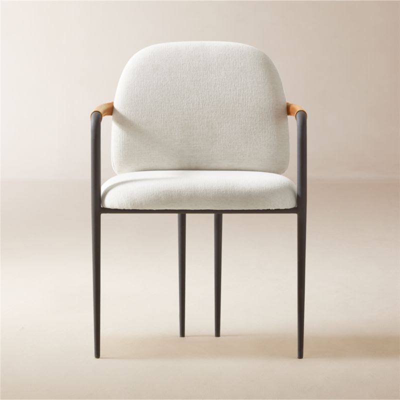 Upholstered White Performance Fabric Metal Dining Armchair - Cb2