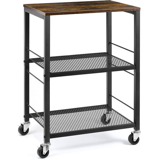 3 Tiers Rolling Cart, Brown Kitchen Carts On Wheels, Multifunctional Utility Storage Cart, Side End Table Nightstand For Home Office