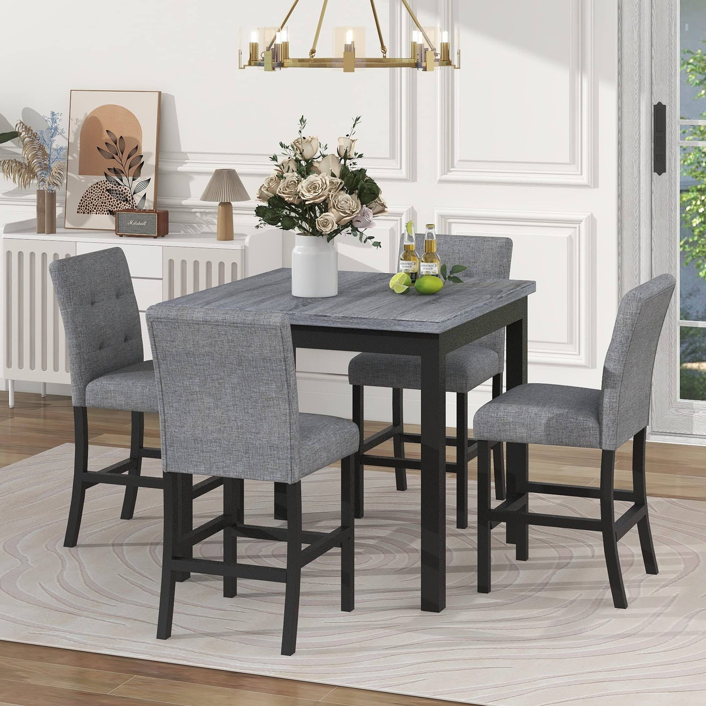 5 Piece Counter Height Dining Table Set For 4 High Top Square Kitchen Table And Chairs Dinning Room Small Breakfast Table Set Pub Table And