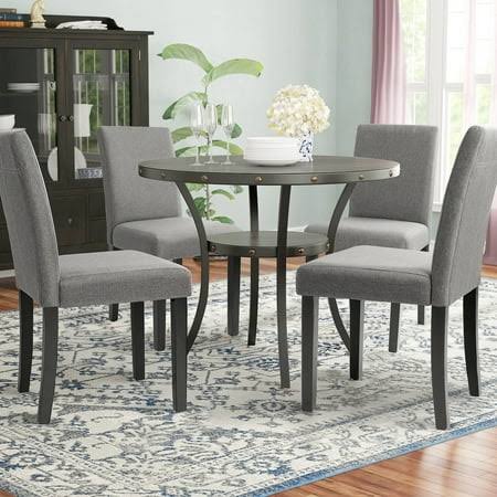 , Set Of 4 Upholstered Dining Chairs With Wooden Legs, Fabric, Gray