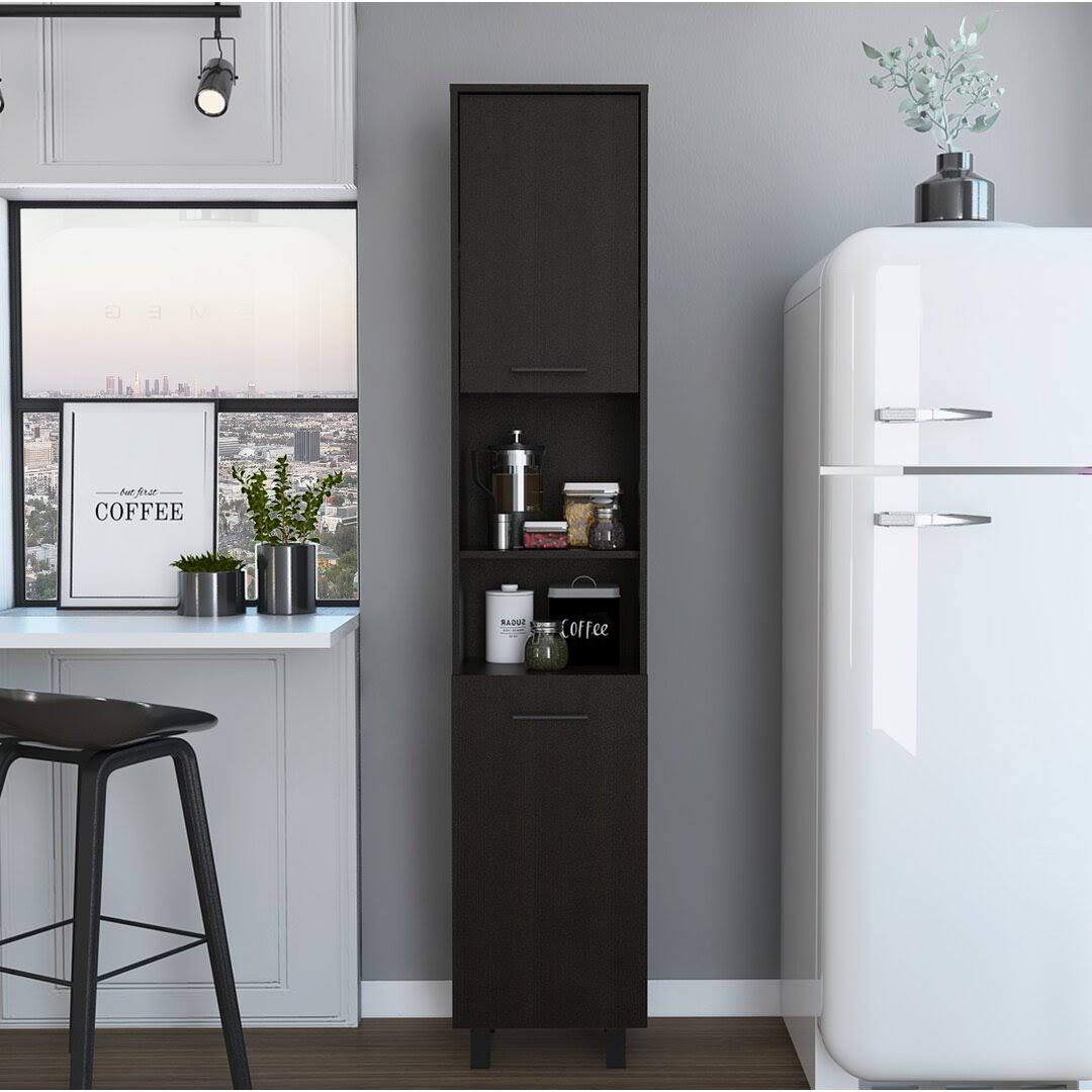 2-Door Pantry Cabinet, With Two 2-Cabinet Spaces And Two Open Shelves Wade Logan Finish