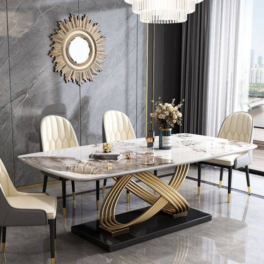 Top Dining Table Contemporary Dining Table With Pedestal Base - Pandora Gold 63l X 35.4w X 29.5h Without Chairs