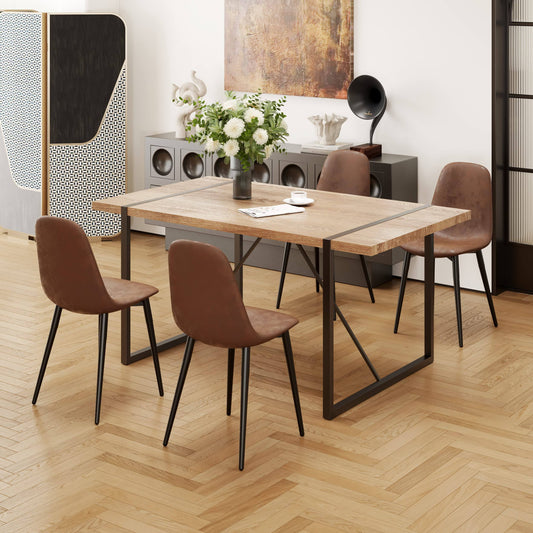 5 Piece Kitchen Dining Table Set,Modern Rectangle Wood Dining Table,Fabric Dining Chairs 4,Ideal For Home,Kitchen Dining Room (Table + 4