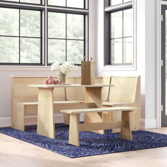 3 Piece Pine Solid Wood Breakfast Nook Dining Set