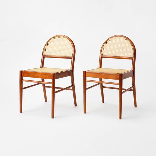 2pk Gilbert Arch Back Caned Woven Dining Chairs Walnut