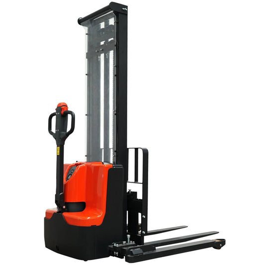 2,200 Lb. Powered Dual Mast Fork Stacker With Adjustable 45 Forks, Adjustable Straddle Base, And 138 Lift Height Ballypal22lsl138