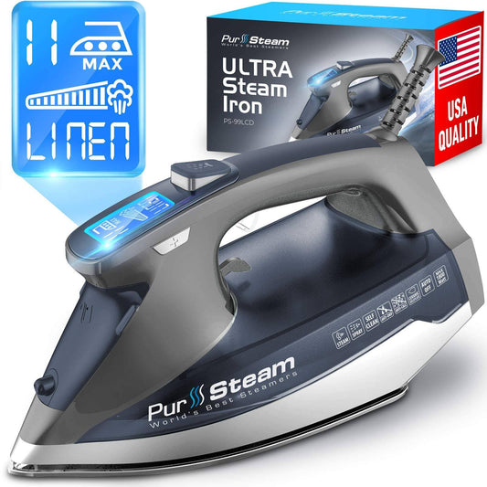 Steam Iron For Clothes 1800w With Lcd Screen, Nonstick Ceramic Soleplate, Auto Shutoff, Anti-Drip, Self-Cleaning