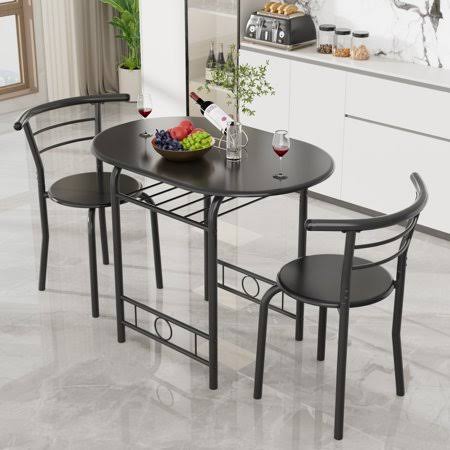 3 Pieces Dining Set For 2 Small Kitchen Breakfast Table Set Space Saving Wooden Chairs And Table Set