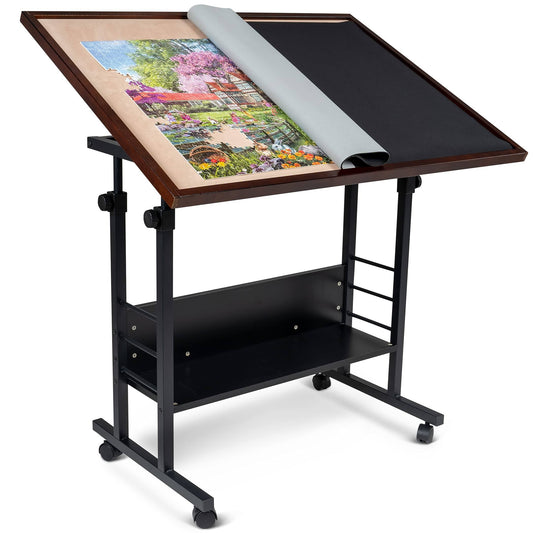 Us 1500-Piece Jigsaw Puzzle Table With Legs, Adjustable Puzzle Board With Cover Mat For Adults, 5 Tilting Angle & Height Adjustment, Stand Up