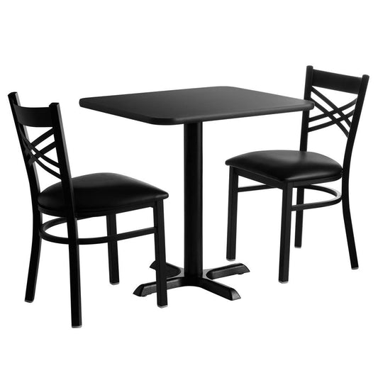 Table & Seating 24 X 30 Reversible Cherry / Black Standard Height Dining Set With -2 Crossback Chairs