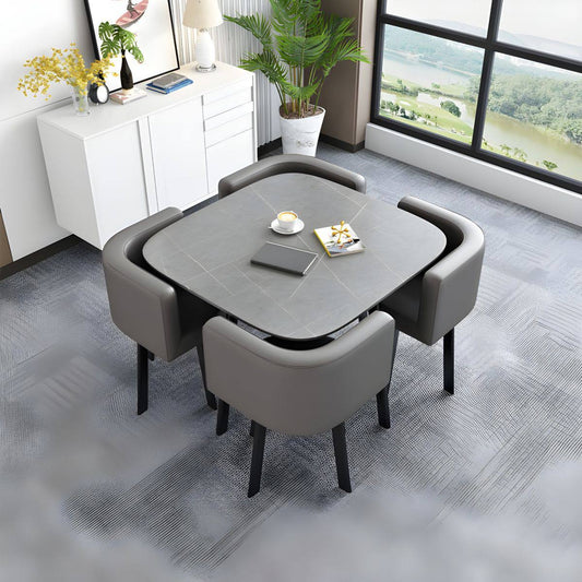 5 Piece Square Shape Sintered Stone Top Dining Room Table Set - Table & Chair(S) Gray 5 Piece Set Gray