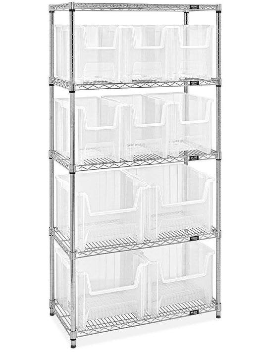 Stackable Bin Organizer - 36 X 18 X 72 With Clear Bins -  - H-9902c