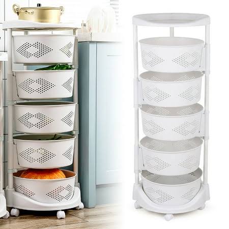 Storage Cart Rotating Basket Vegetable Rack Multi-Layer Storage Shelves