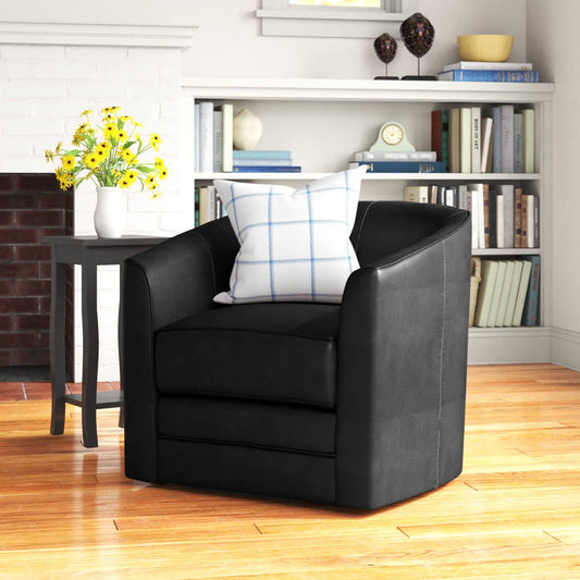 76.2cm Wide Faux Leather Swivel Barrel Chair  Leather Type