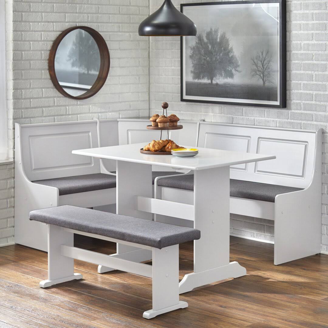 3 Piece Pine Solid Wood Breakfast Nook Dining Set