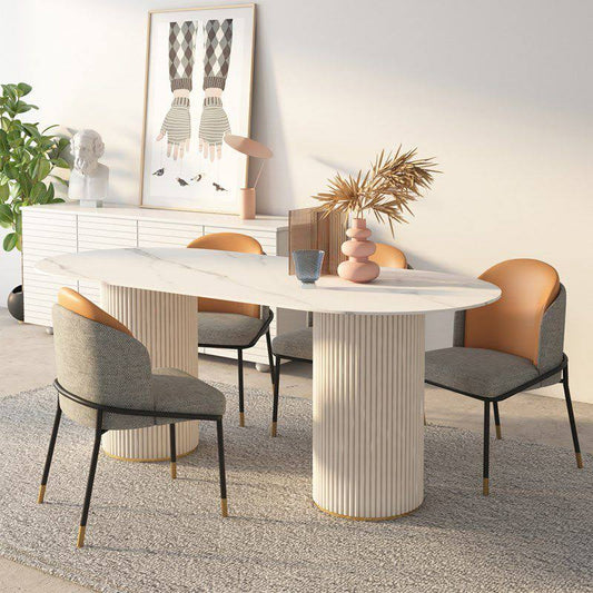 Style Oval Dining Table Imitation Marble Home Furniture - White 55.1l X 31.5w X 29.5h Without Chairs