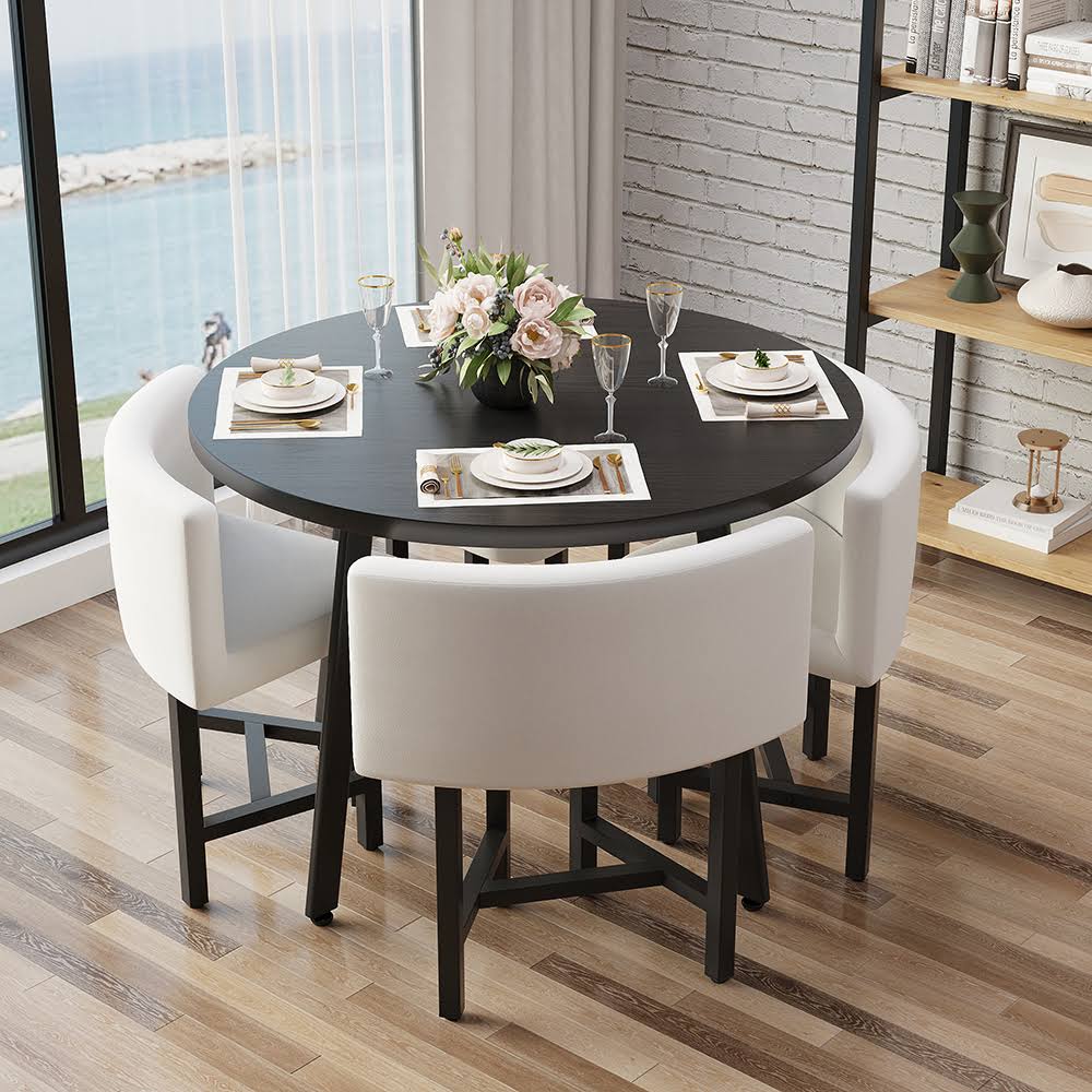 40 Round Wooden Small Nesting Dining Table Set For 4