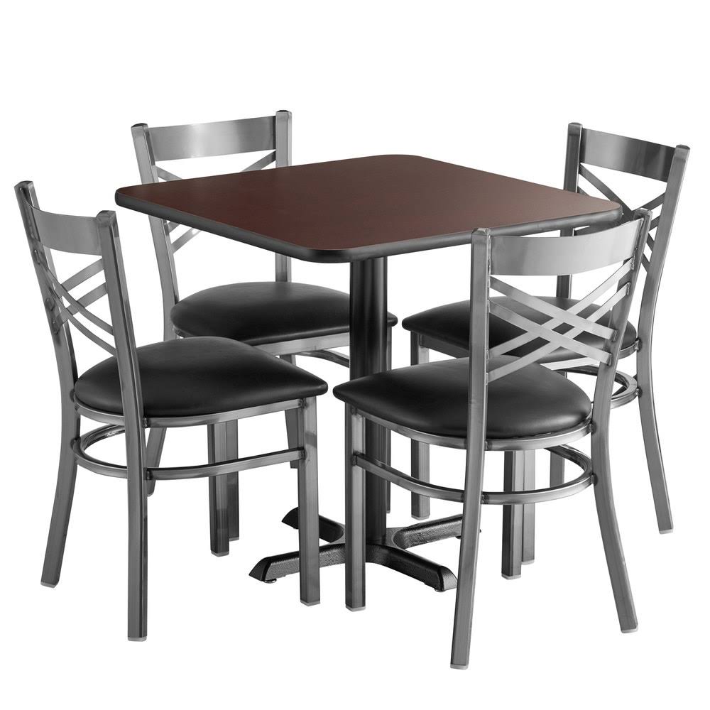 Table & Seating 30 X 30 Reversible Cherry / Black Standard Height Dining Set With Clear Coat Steel Cross Back Chair And Padded Seat