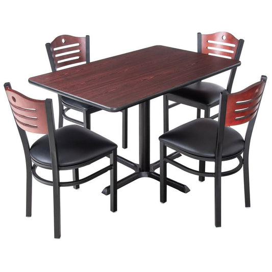 Table & Seating 30 X 48 Reversible Cherry / Black Standard Height Dining Set With Mahogany Bistro Chair And Padded Seat