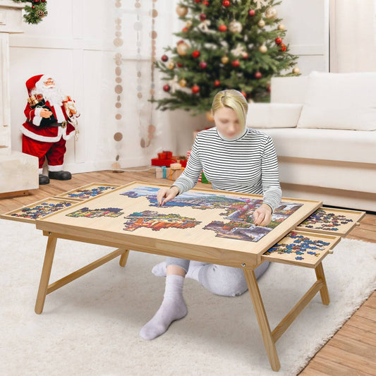 Wood Puzzle Table With Legs Jigsaw Puzzle Board With 4 Drawers For Adults Gift Rose Home Fashion