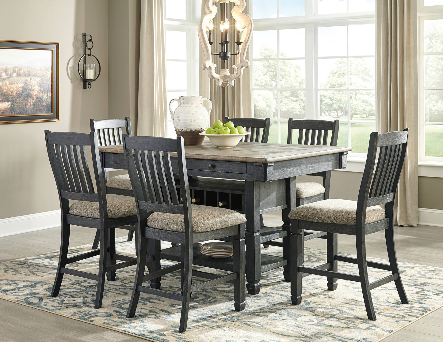 Tyler Creek Counter Height Dining Table And 6 Barstools, Black/Gray