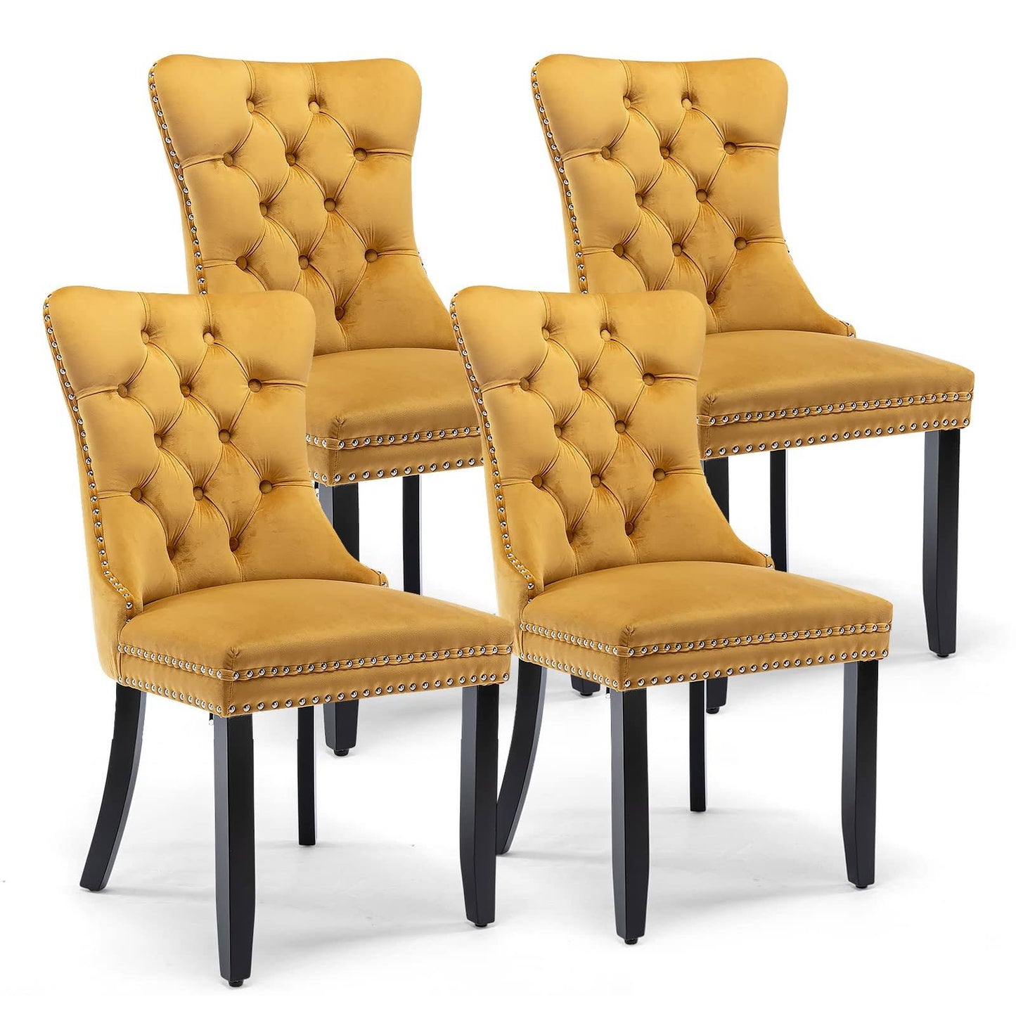 Velvet Dining Chair Set Upholstered Tufted Dining Room Chair With Nailhead Trim And Solid Wood Leg For Kitchen