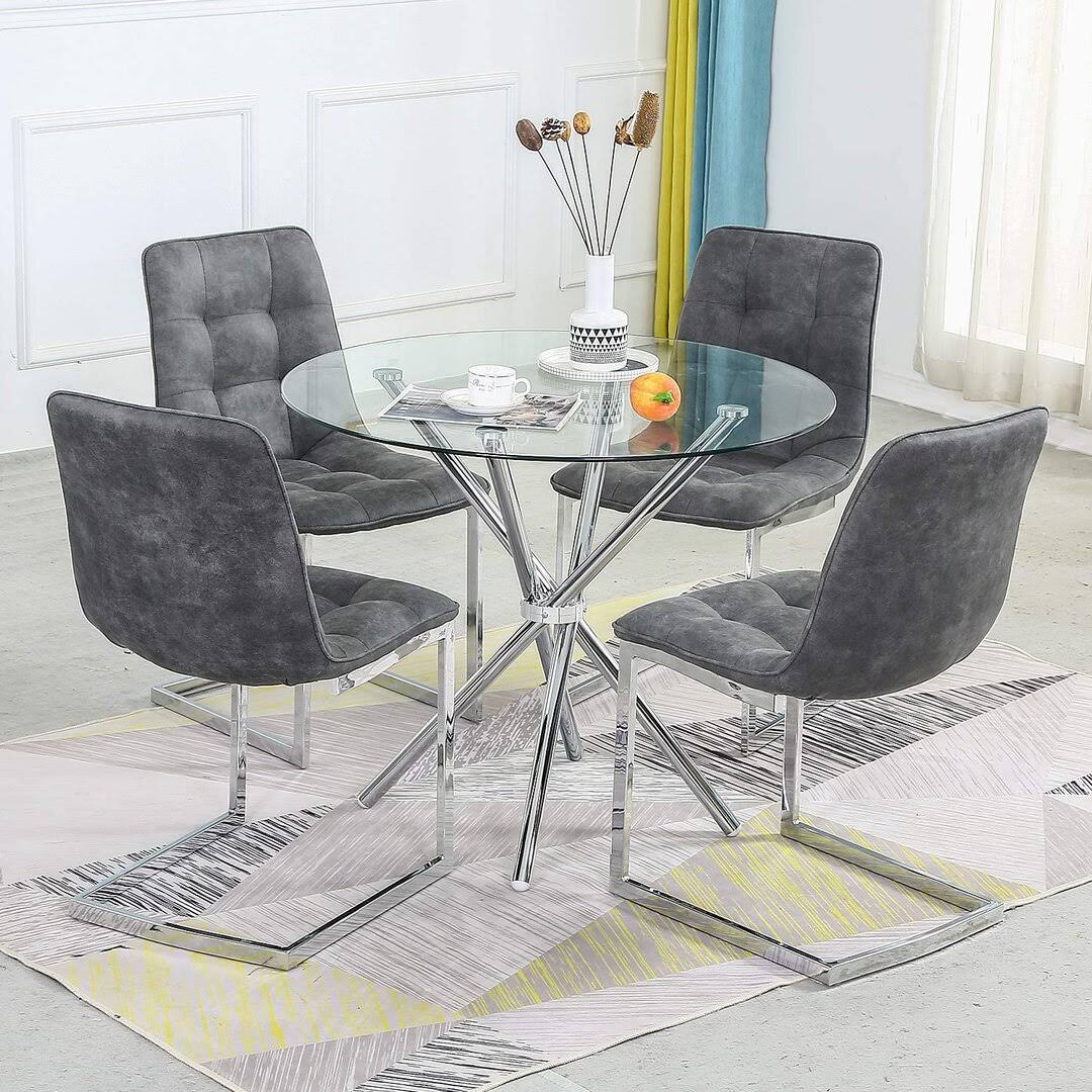 4 Person Modern Glass Dining Table Set,Round Dining Room Kitchen Table Set