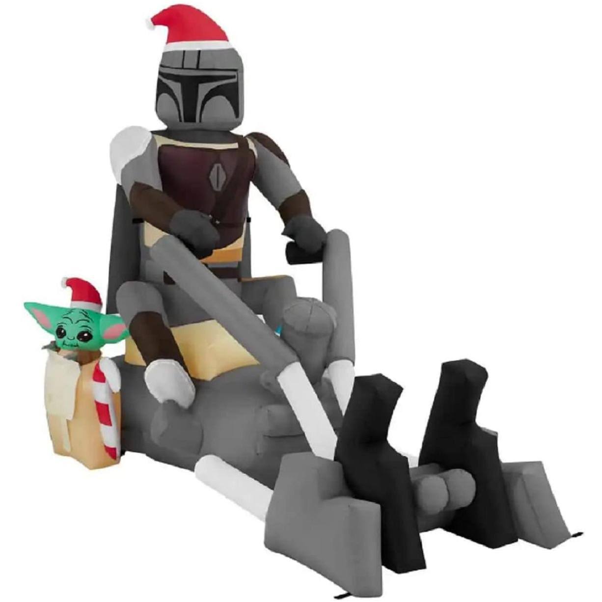 7ft Inflatable Star Wars Mandalorian And Grogu On Speeder Bike Holiday Scene