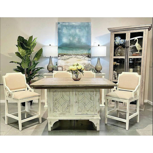 7 Piece Counter Height Pine Solid Wood Dining Set