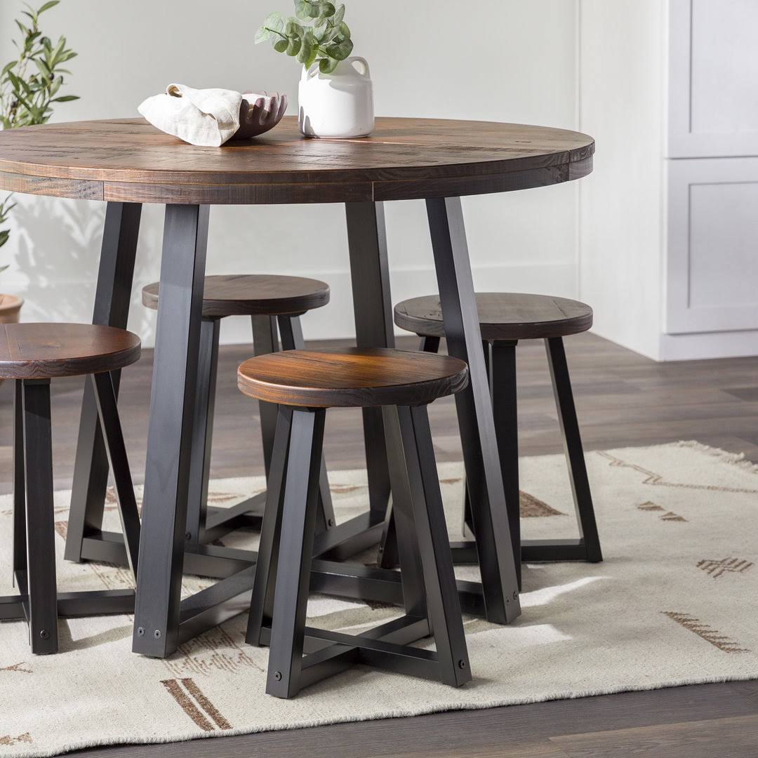 5-Piece Distressed Solid Wood Round Dining Set Foundstone Table Top