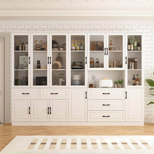 Wood 110.2 In. W Buffet Combination Kitchen Cabinet W/Hutch