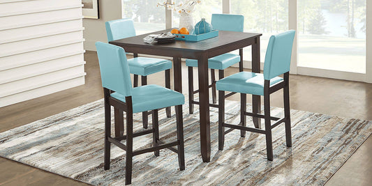 View Brown Cherry 3 Pc Counter Height Dining Set With Blue Stools