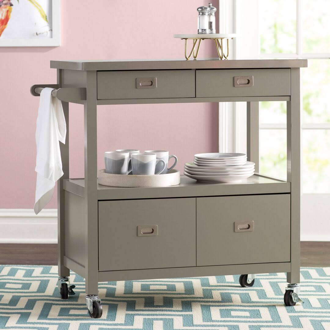 37.5 Kitchen Cart Stainless Steel And Locking Wheels  Base