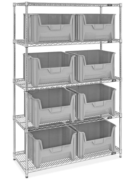 Stackable Bin Organizer - 48 X 18 X 72 With 15 X 20 X 12 1月2日 Gray Bins -  - H-9903gr