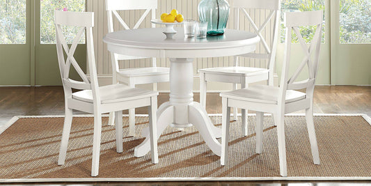 White 5 Pc Round Dining Set With White Chairs