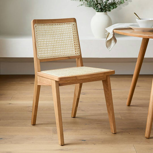 2x Black Dining Chairs, Oak And Rattan