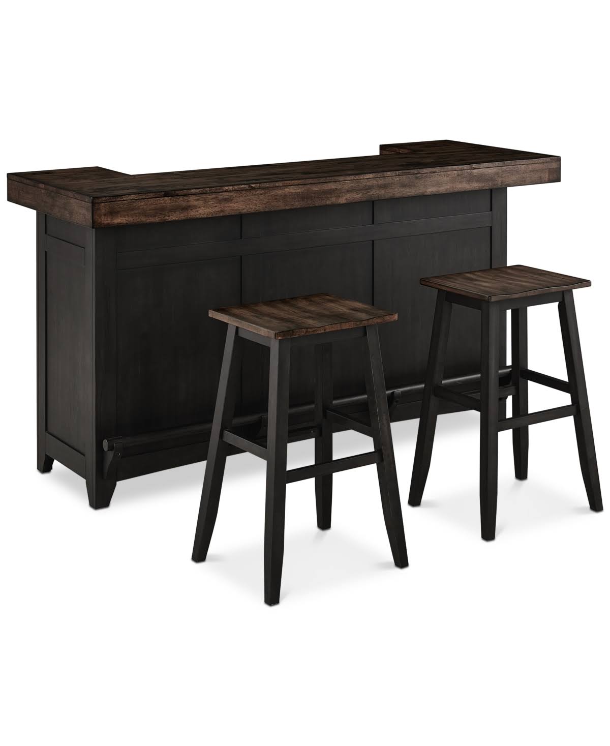 3 Piece Bar Set (Bar With 2 Stools) - Rubbed Black And Washed Brown