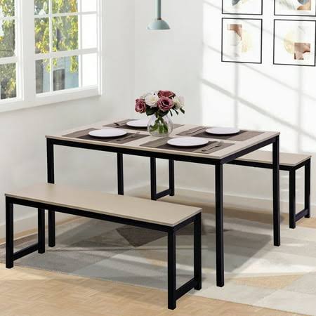 3-Piece Bench Style Dining Table Set