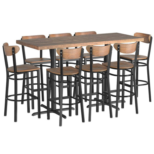 Table & Seating 30 X 72 Bar Height Wood Vintage Butcher Block Table With 8 Boomerang Chairs