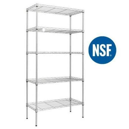 5-Tier Wire Shelving Unit, Steel Storage Rack For Office Kitchen 30 Inch W X 14 Inch D X 60 Inch H, Silver