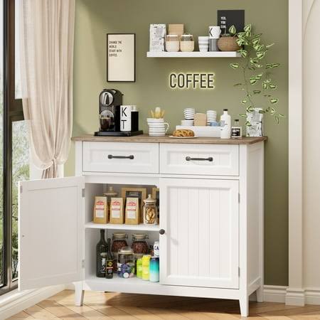 35 Inch Coffee Bar Cabinet Kitchen Sideboard Buffet Storage With 2 Drawers