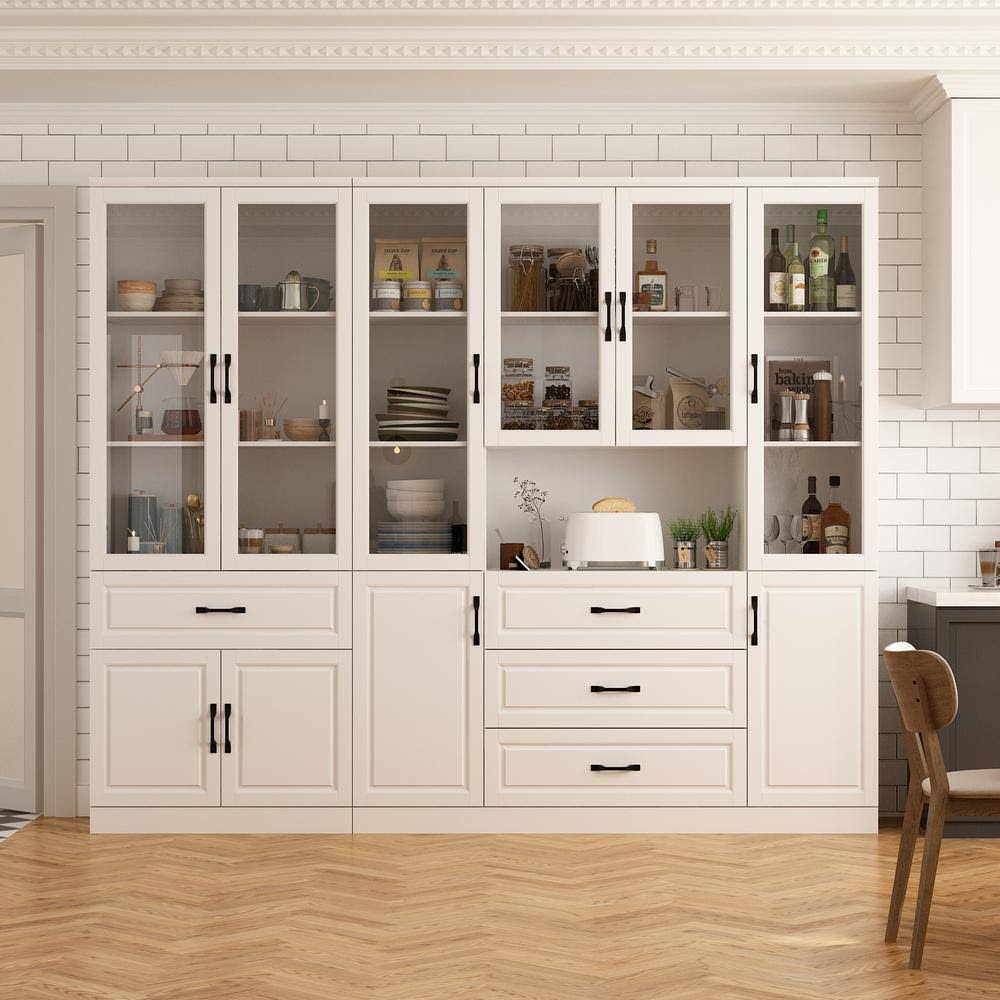 Wood 94.5 In. W Buffet Combination Kitchen Cabinet W/Hutch