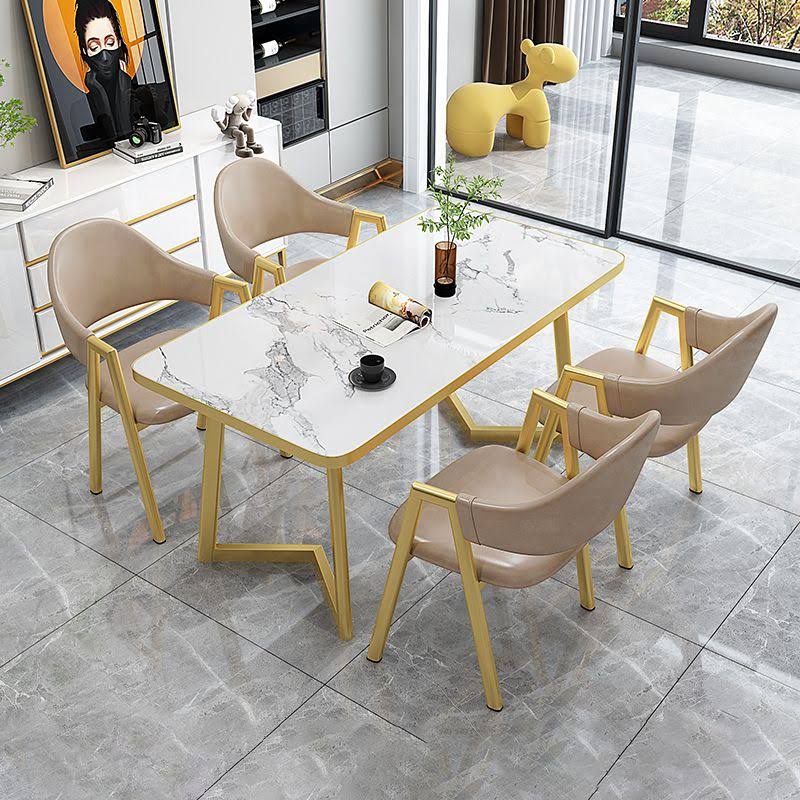 Sintered Stone Top 5 Pieces Dinette Set With Rectangle Table Dining Room Set - 47.2l X 23.6w X 29.5h Khaki