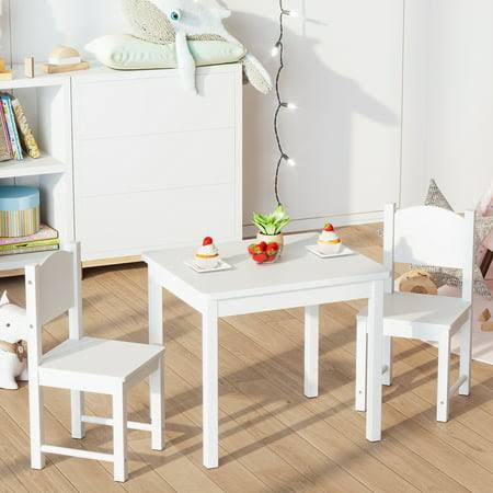 Table And 2 Chairs Set Solid Hard Wood White, Size: 1table