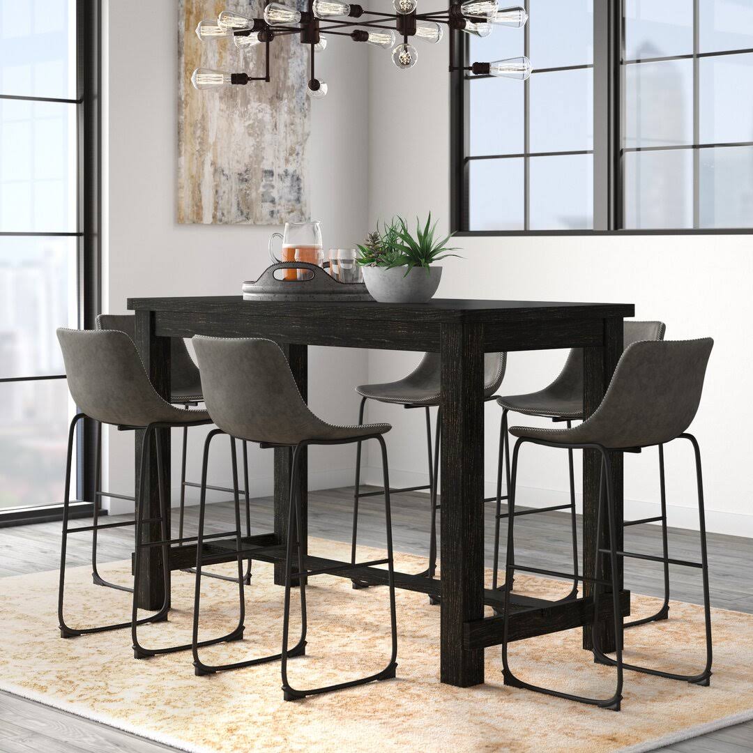 7 Piece Bar Height Rubberwood Solid Wood Dining Set 17 Stories Chair