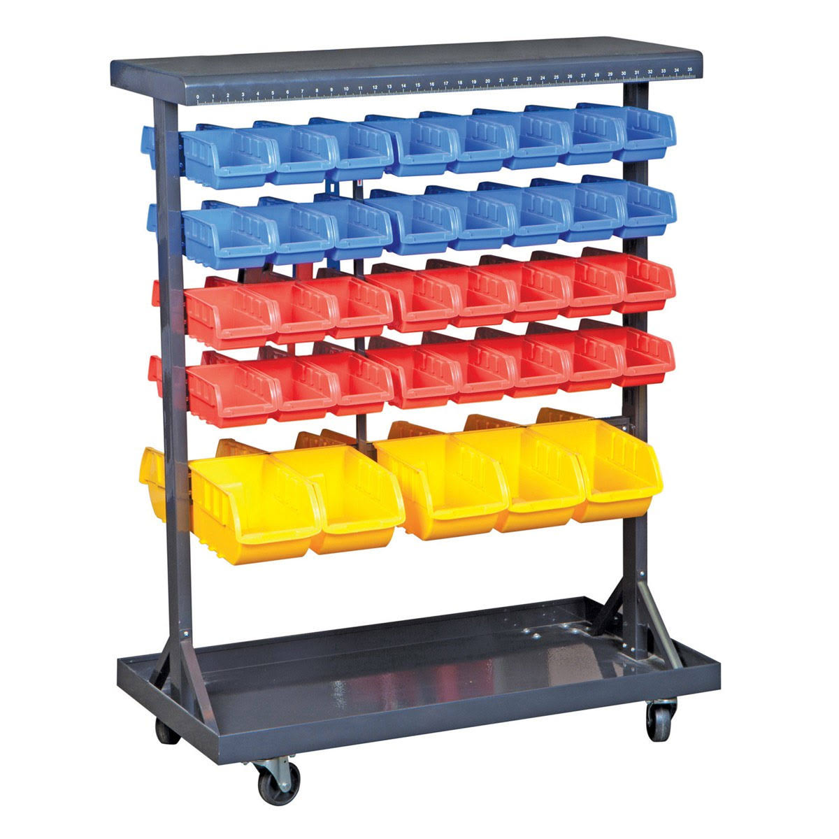 74-Bin Mobile Double-Sided Floor Rack