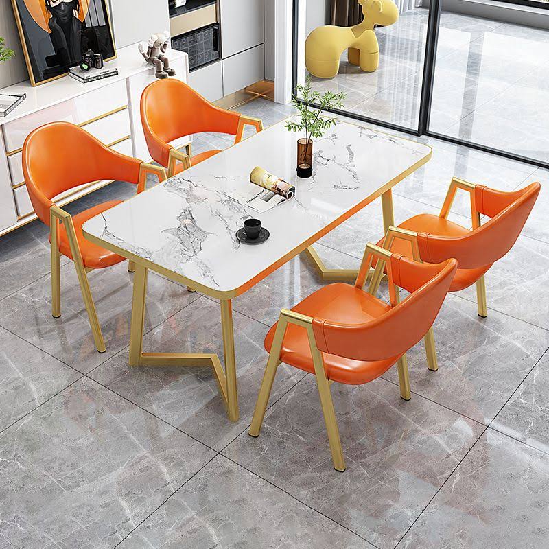 Sintered Stone Top 5 Pieces Dinette Set With Rectangle Table Dining Room Set - 47.2l X 23.6w X 29.5h Orange