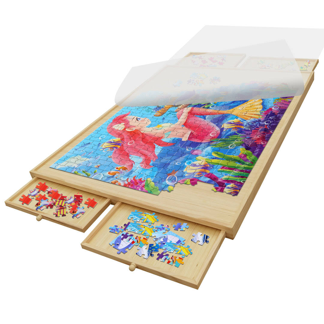 26.2 X 34.2 Wooden Jigsaw Puzzle Table Puzzle Board With Cover For Adults & Kids Gifts 1500 Pcs Rose Home Fashion