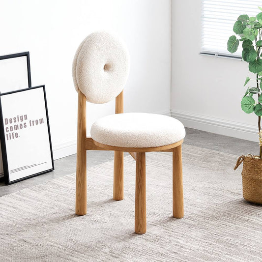 White Boucle Dining Chair Side Chair Natural Wood Legs