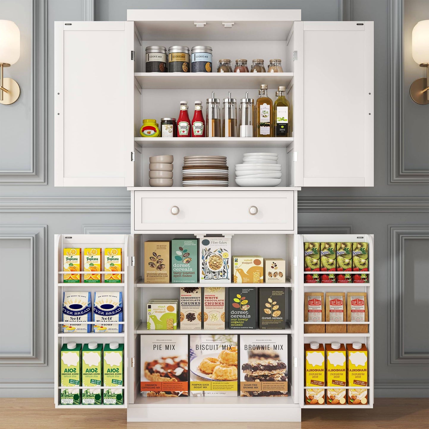 72 Pantry Cabinets White Tall Kitchen Pantry Storage Cabinet With Drawer & Adjustable Shelves